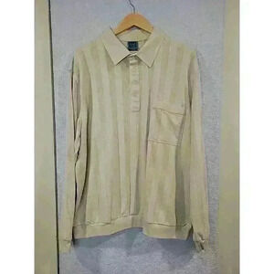 Vintage TropiCool Mesh Striped Short Sleeve Polo Shirt Mens Size 2XL Beige